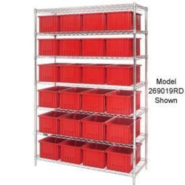 Global Equipment Chrome Wire Shelving With 24 6"H Grid Container Red, 60x24x74 269021RD